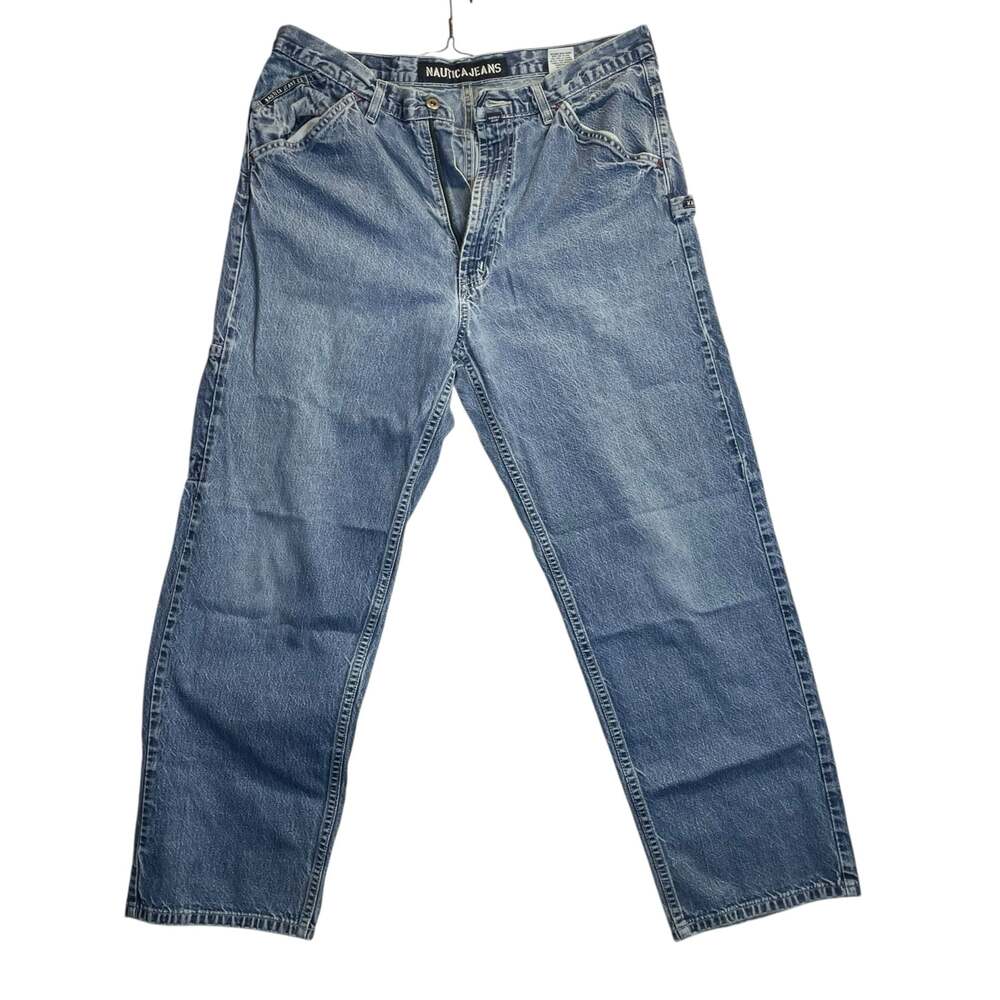 Nautica Jeans Carpenter Pants Men’s 36x30 Blue Denim Relaxed Fit Distressed